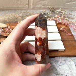 Beautiful Small Red Moss Agate Tower Obelisk